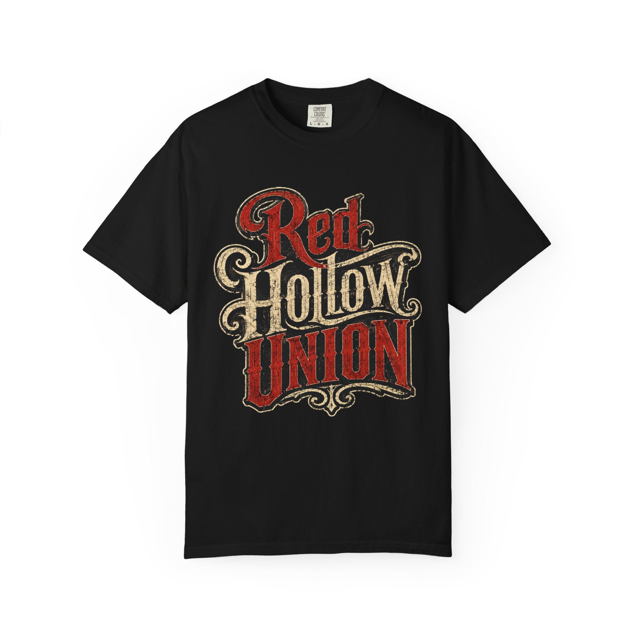 Red Hollow Union Graphic T-Shirt — Vintage Skull Biker Band Tee