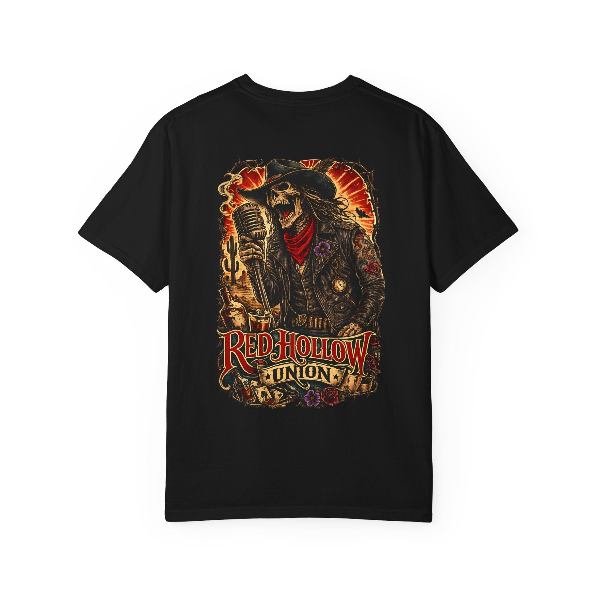 Red Hollow Union Graphic T-Shirt — Vintage Skull Biker Band Tee
